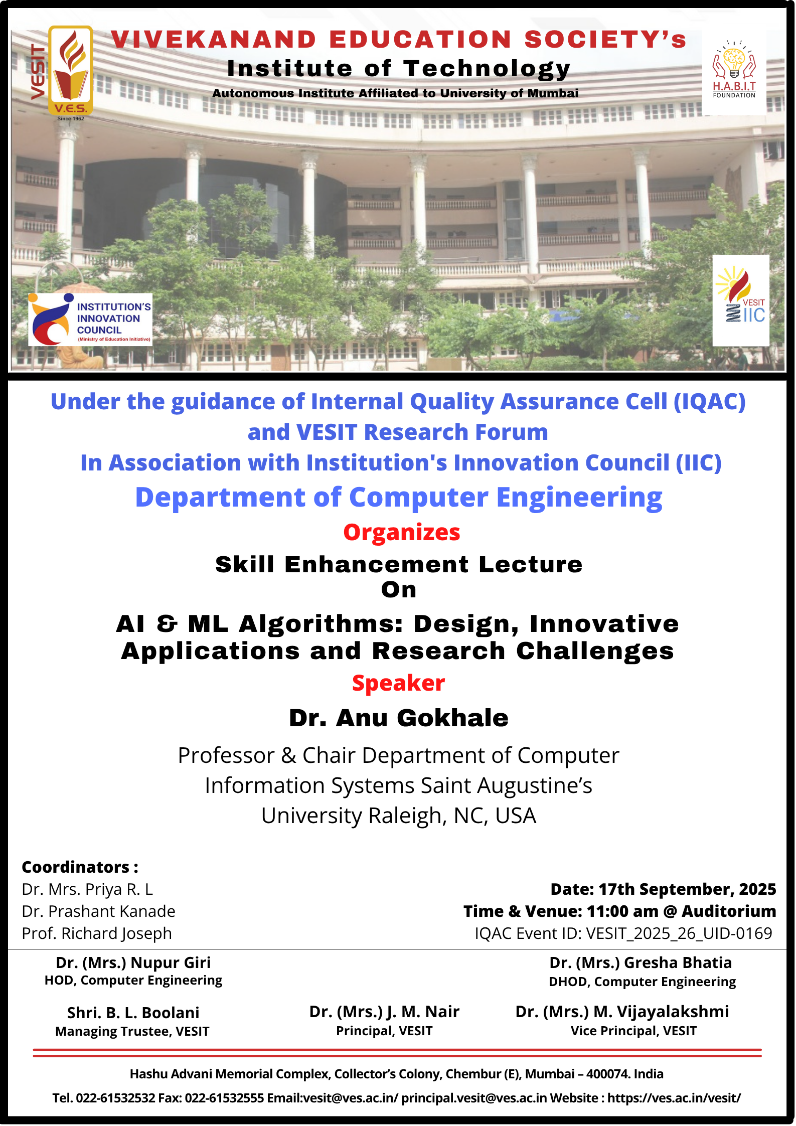 SEL on "AI &amp; ML Algorithms: Design, Innovative Applications and Research Challenges"