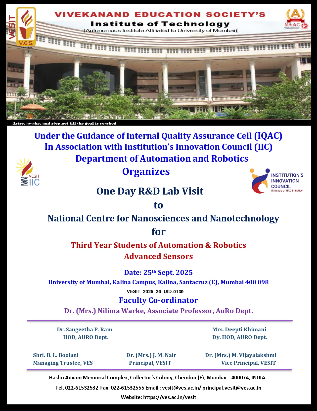 One Day R&amp;D Lab Visit to National Centre for Nanosciences and Nanotechnology