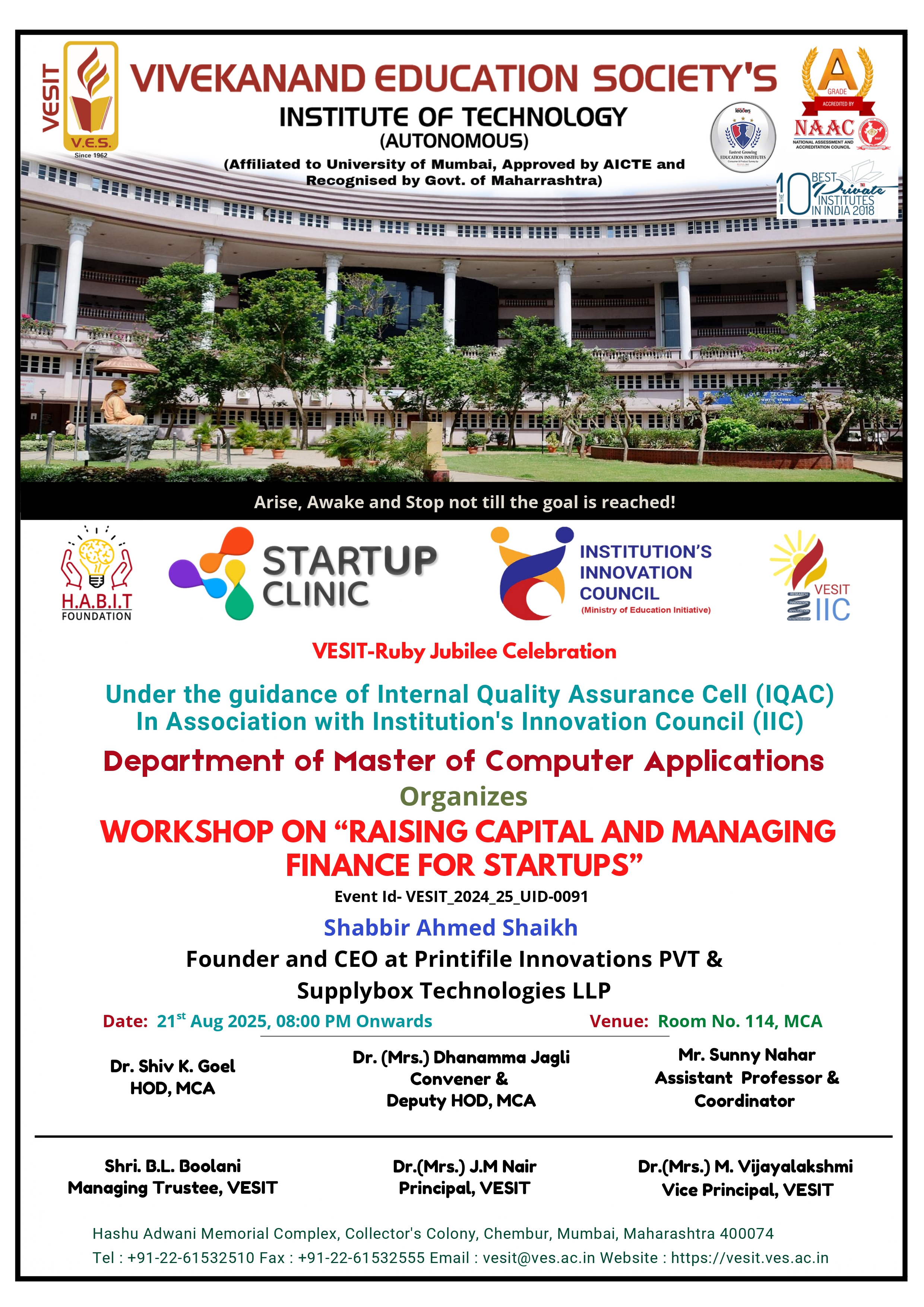 WORKSHOP ON RAISING CAPITAL AND MANAGING FINANCE FOR STARTUPS
